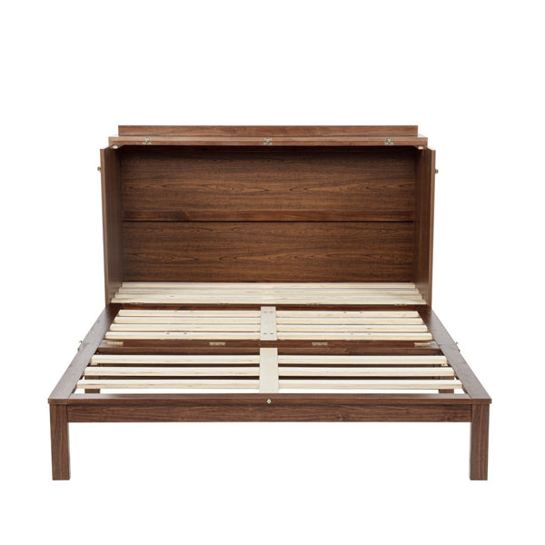 English Elm Queen Size Murphy Bed - Stylish Pine Wood Cabinet With Power Station & Rattan Panel For Space-Saving W504S00234-GIGA