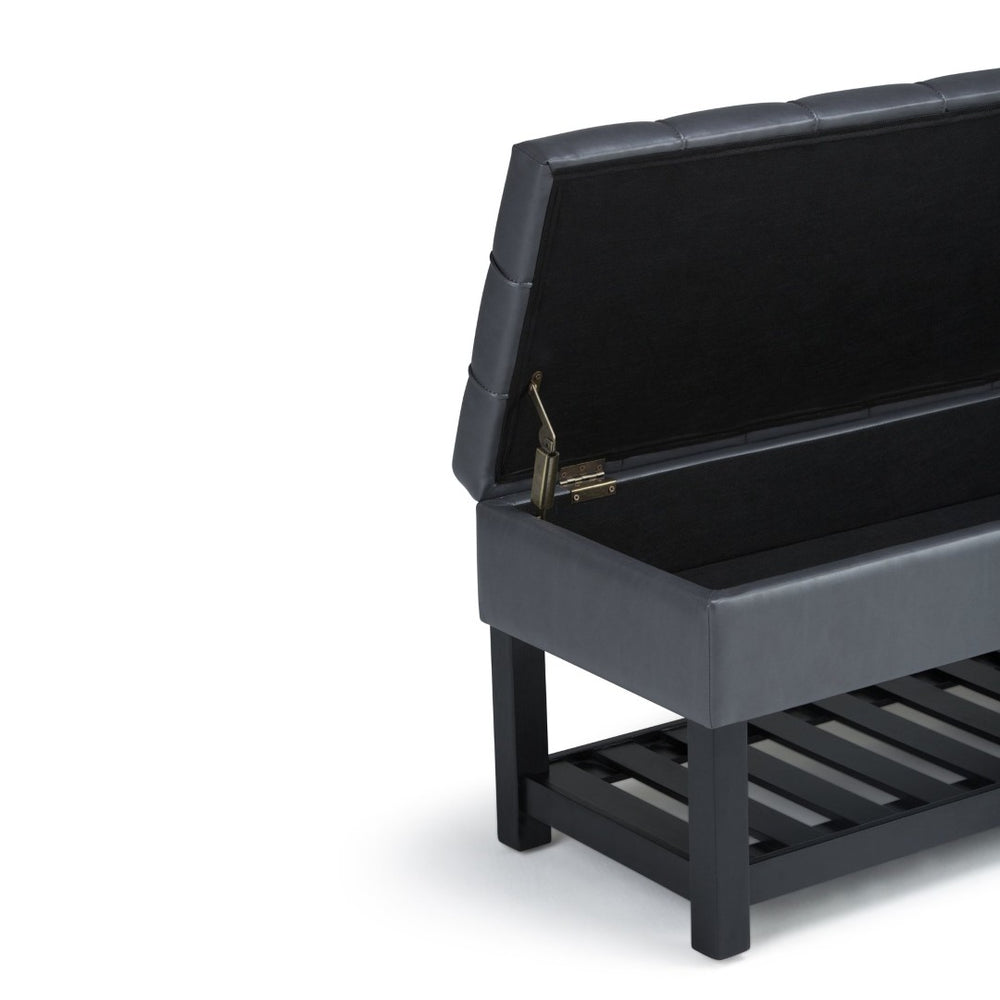 English Elm Saxon Storage Ottoman Bench - Versatile Stone Grey Faux Leather With Hidden Storage & Seating Solutions B136P159131-GIGA