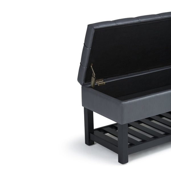 English Elm Saxon Storage Ottoman Bench - Versatile Stone Grey Faux Leather With Hidden Storage & Seating Solutions B136P159131-GIGA