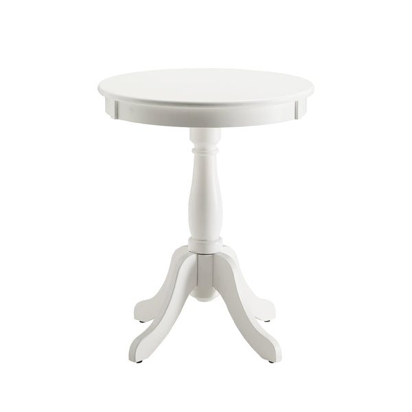 English Elm Round Pedestal Accent Table - White Cottage Style Wooden Round Top, Turned Solid Wood Legs, MDF base B016P311073