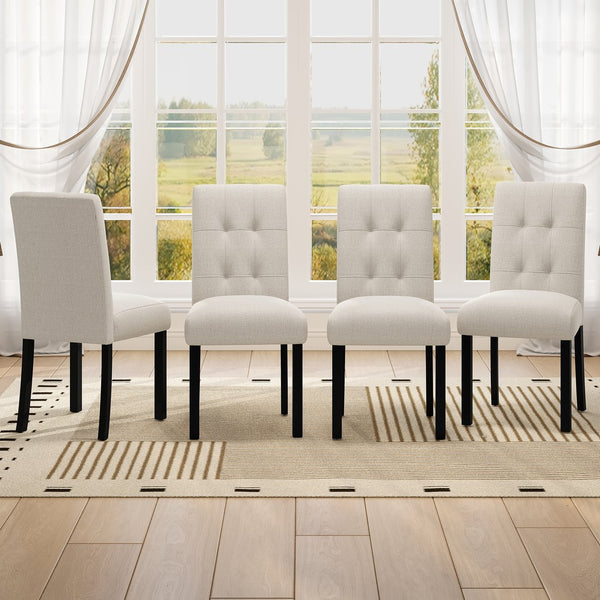 English Elm 4 Piece Modern Tufted Dining Chair Set with Rustic Linen Upholstery, Black Rubber Wood Legs, Durable Comfort and 250 lb Capacity Beige N752P317334A