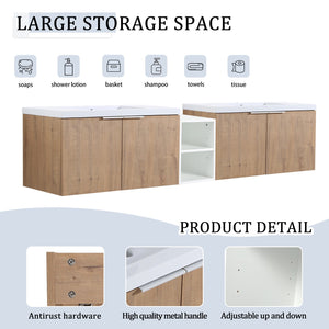 English Elm 84 Inch Wall Mounted Vanity with Dual Resin Sinks, Soft Close Doors, Metal Handles, Ample Storage Space Imitative Oak W999S00190