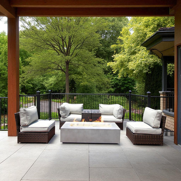 English Elm Outdoor 4-Person Wicker Sofa Set With Fire Pit & Plush Cushions – Fully Assembled For Instant Enjoyment! B120S00251