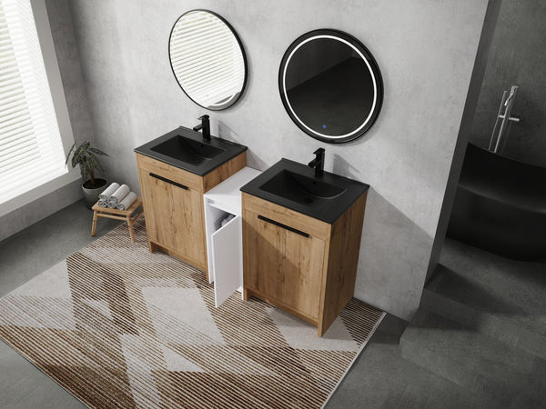 English Elm 60 Inch Freestanding Bathroom Vanity With Black Sink, Soft-Close Doors & Ample Storage Space W999S00322