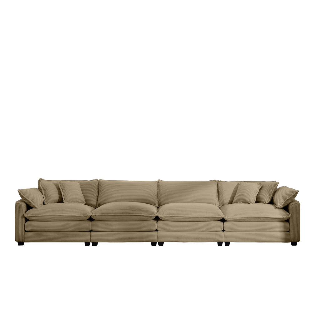 English Elm Corduroy 4-Seater Sofa - Stylish Modern Upholstered Comfort With Pillows For Living Rooms & Offices W714S00800