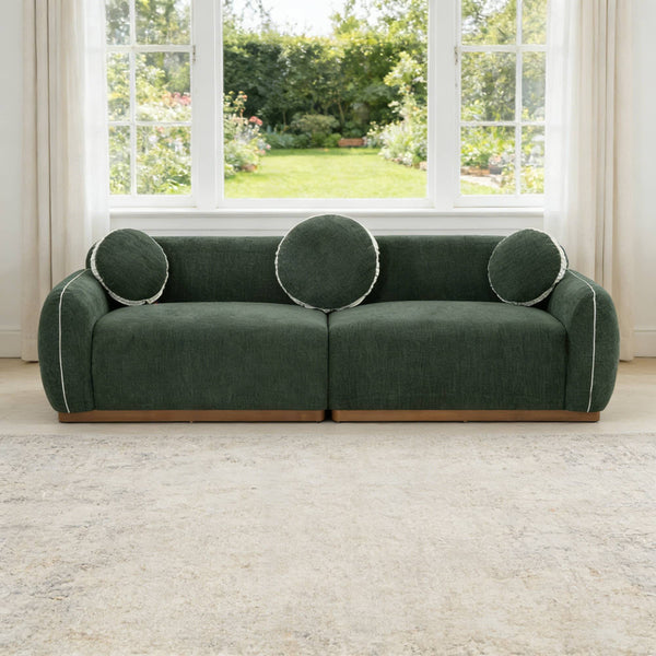 English Elm 90.94'' Three Seat Contemporary Curved Sofa with Round Accent Pillows for Modern Living Green W2085S00094