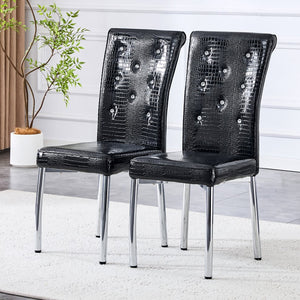 English Elm Set of 4 Glam Faux Leather Dining Chairs with Crystal Buckle and Gold Tone Legs Black W3226P311057