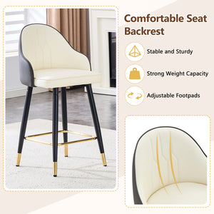 English Elm Set of 2 Pu Leather Barstools with Gold Footrest Curved Back for Kitchen Island Dark Gray,White+Black W1151P383772