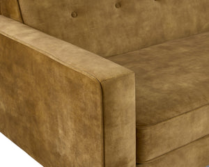 Sunpan Palmyra Sofa - Elegant Mid-Century Design with Spacious Comfort and Dark Brown Rubberwood Legs Nono Tapenade Gold