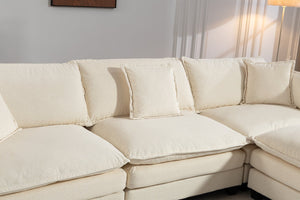 English Elm Modern Chenille Sectional Sofa with Ottoman Modular Layout for Spacious Living Rooms Antique White W2530S00017