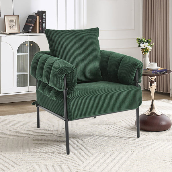 English Elm TS Modern decorative chair with plush teddy fleece upholstery and gold metal legs for luxe comfort and style Dark Green W2311P308067