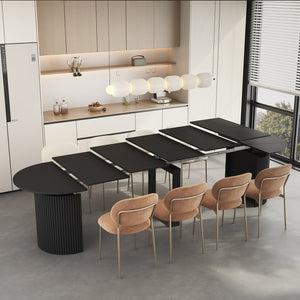 English Elm Extendable Wood Console Dining Table Seats Ten Open Leg Design for Home or Office Black W1321S00055