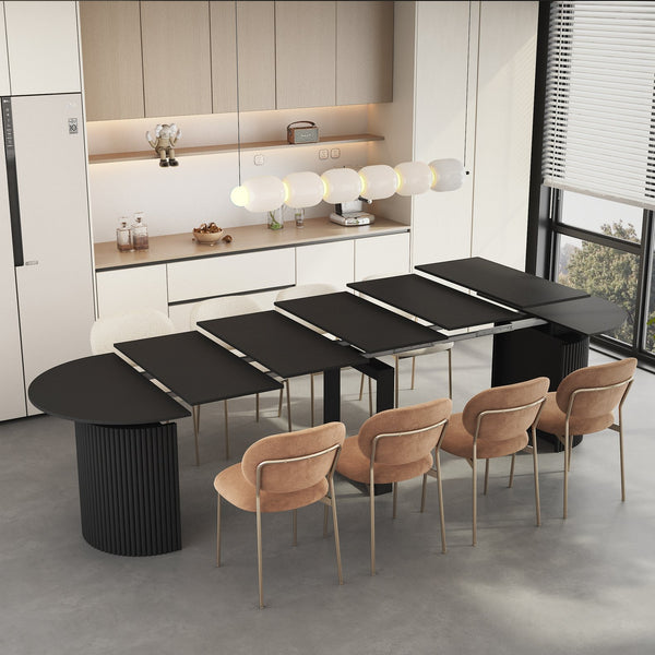 English Elm Extendable Wood Console Dining Table Seats Ten Open Leg Design for Home or Office Black W1321S00055