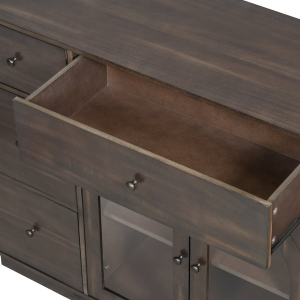 English Elm Christopher Knight Home® - Cabinet roomy storage console with 2 doors, 7 drawers, glass accents and manufactured wood build, large Dark Brown N780P330601D