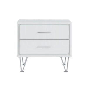 English Elm 2 Drawers Nightstand With Chrome Metal Legs – Modern White Bedside Table For Stylish Storage Solutions B016P253805