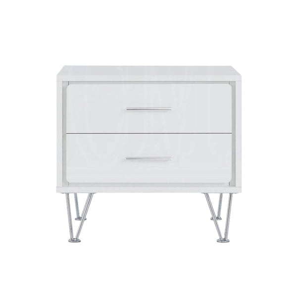 English Elm 2 Drawers Nightstand With Chrome Metal Legs – Modern White Bedside Table For Stylish Storage Solutions B016P253805