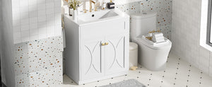 English Elm 30'' Bathroom Vanity With Ceramic Sink Combo - Modern Freestanding Cabinet, Gold Handles & Soft-Close Doors N710P194898K