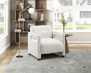 English Elm Luxury Modern Boucle Accent Chair with Plywood Frame, Pocket Coil Support, Foam Padding, 300lb Capacity Beige 30 L x 25 W x 19.5 H B011P304424