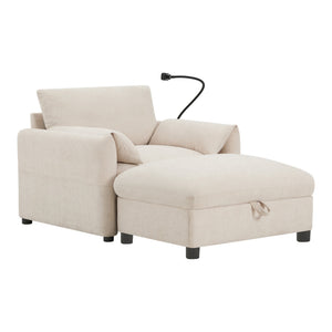 English Elm 37" Oversized Chenille Armchair with Ottoman Usb Charging Pocket Spring Living Room Beige N723P387145A