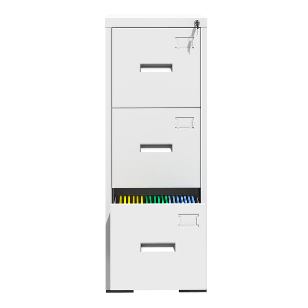 English Elm 3 Drawer Metal Vertical File Cabinet with Lock, Anti-Tilt, Quiet Ball-Bearing Slides and Label Holders for A4 Legal Letter Storage White T2398P342716