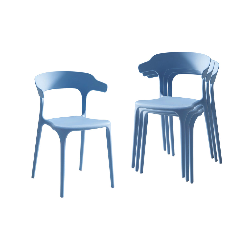 English Elm Stackable Plastic Chairs Set of 4 Blue & White | Heavy-Duty PP Seats, Waterproof, Easy-Clean, 150kg承 W3788P368768
