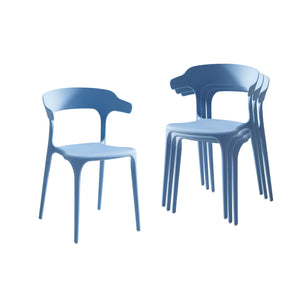 English Elm Stackable Plastic Chairs Set of 4 Blue & White | Heavy-Duty PP Seats, Waterproof, Easy-Clean, 150kg承 W3788P368768