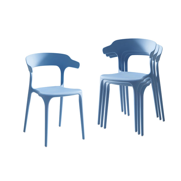 English Elm Stackable Plastic Chairs Set of 4 Blue & White | Heavy-Duty PP Seats, Waterproof, Easy-Clean, 150kg承 W3788P368768