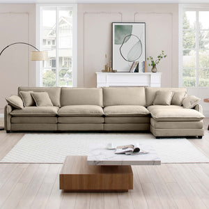 English Elm Corduroy 4-Seater Sofa With Footstool - Modern Comfort Upholstered In Soft Fabric For Any Space W714S00721