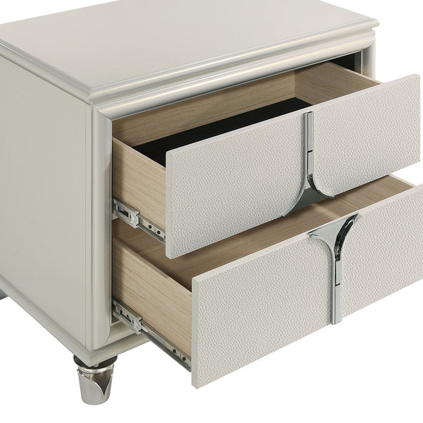 English Elm Gwendolyn Pearl White Nightstand with 2 Drawers, Deco-Inspired Wood Bedside Table with Acrylic Legs and Cord Management B062P375501