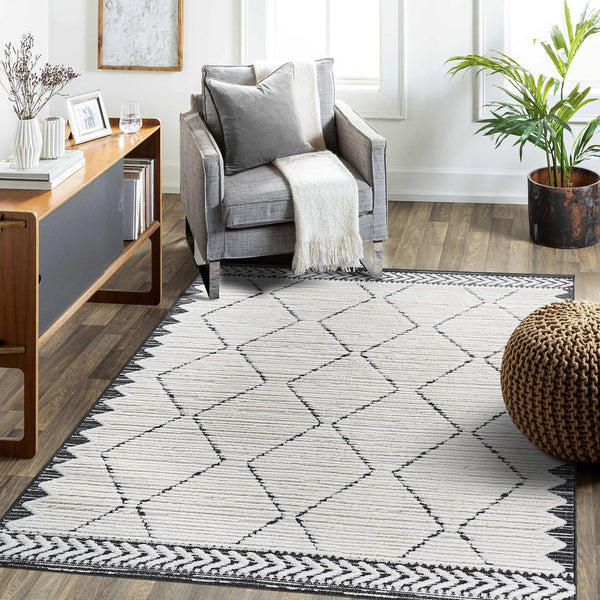 English Elm Step Collection Trellis High-low Pile Geometric Rug for Modern Living Spaces B189P448812