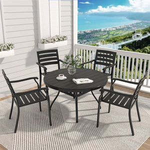 English Elm VRSHWO"Outdoor Round Patio Dining Table for 4-6, Powder-Coated Steel, Rust-Resistant with Umbrella Hole Black W213P332251