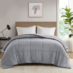 JLA Home Urban Habitat - Oversized breathable down alternative comforter with heathered jersey knit, hypoallergenic loft, OEKO-TEX certified for deep mattresses and easy care amenities Grey UH10-2501