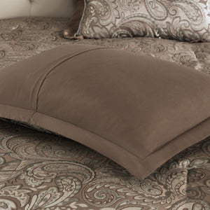 English Elm 12 Piece Madison Park Aubrey Bed Set Full - Jacquard Paisley Comforter, Reversible Sand, 200TC Cotton Sheets, Blue-Taupe Elegance B035128823