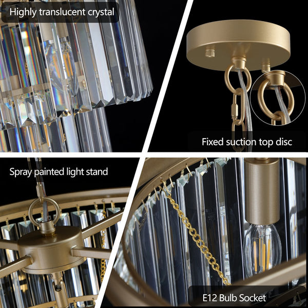 English Elm 20" K9 Crystal Tiered Chandelier 7 Light Gold Frame Glam Pendant for Dining Foyer W2312P415969