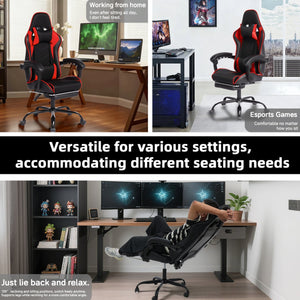 English Elm Deepfurniture Racing Style Gaming Chair Pu Leather Massage Lumbar Footrest Home Office Black+Red W3860P428626