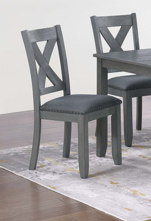 English Elm Gray 7pc Dining Set with Rectangular Table & Cushioned X-Cross Back Chairs, Nailhead Trim, 60" spacious B011P348932