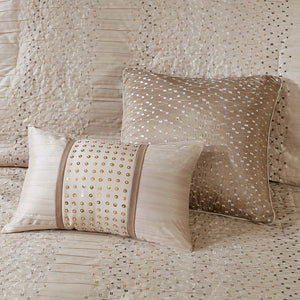English Elm 8 Piece Embroidered Comforter Set - Luxurious Faux Silk Queen Bedding With Decorative Accents B03597011