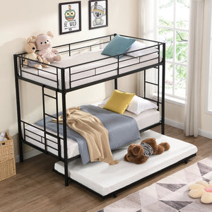 English Elm Twin Twin Over Twin Metal Bunk Bed with Trundle Black - Space-Saving, Sturdy Steel Frame, Quiet Stairs W2297P293753