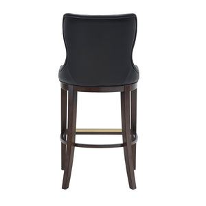 English Elm Blair Wood Upholstered Barstool: Elegant Black Design With Wingback Support & Gold Accents, Fully Assembled B365P398072