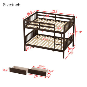 English Elm Full Full Over Full Rubber Wood Bunk Bed With 2 Storage Drawers, Convertible Into 2 Separate Beds, Espresso W504S00196