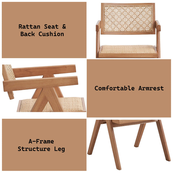 English Elm Valentina 6Pc Rattan Patio Dining Set in Natural Finish — Rectangular Table, 4 Chairs & Bench, Durable B2726S00432