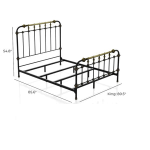 English Elm Transitional Metal King Bed Spindle Headboard in Black with Gold Accent Detail B2741P476063