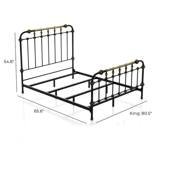 English Elm Transitional Metal King Bed Spindle Headboard in Black with Gold Accent Detail B2741P476063