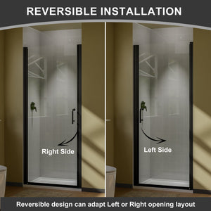 English Elm 30 in Semi-frameless Pivot Shower Door Tempered Glass Matte Black Steel Hardware W637P163758