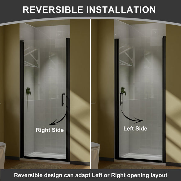 English Elm 30 in Semi-frameless Pivot Shower Door Tempered Glass Matte Black Steel Hardware W637P163758