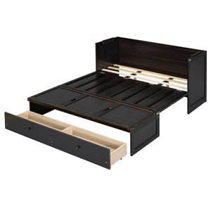 English Elm Queen Murphy Wall Bed with Pull Out Drawer and Built in Usb Charging Cabinet Espresso N708P205905P