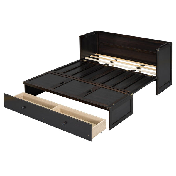 English Elm Queen Murphy Wall Bed with Pull Out Drawer and Built in Usb Charging Cabinet Espresso N708P205905P