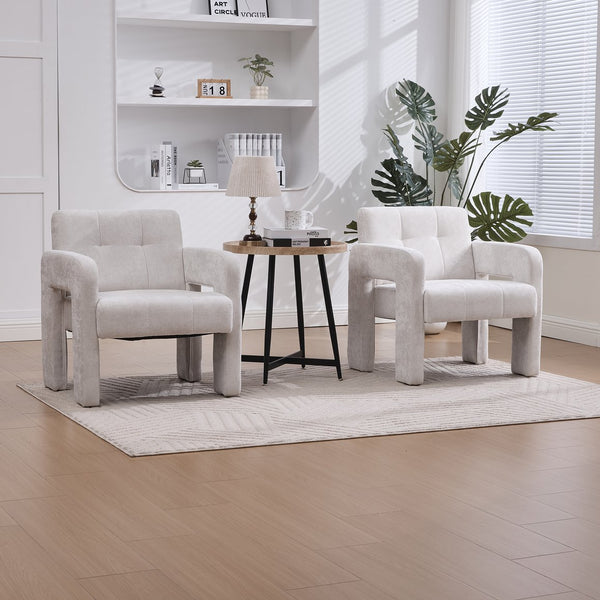 English Elm Modern Ergonomic Armchair with Generous Curved Armrests, Chenille Upholstery, 500lb Capacity, Cozy Lounge Seat Beige W395P380514