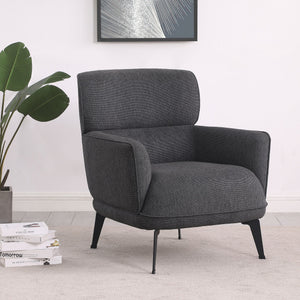 English Elm 1pc Modern Transitional Upholstered Crescent Arm Accent Chair with Rounded Track Arms and Metal Legs Black,Grey 35 L x 31.25 W x 29 H B011P306685