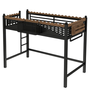 English Elm Twin Kids Platform Bed with Trundle Staircase Bookshelf and Rounded Safety Rails W1580S00380